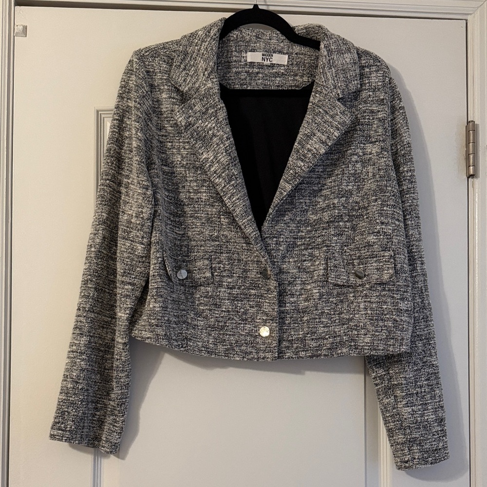 Madden NYC Women's Cropped Textured Gray Blazer